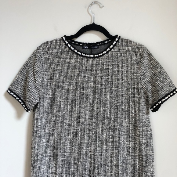 SOLD Zara Tweed Shift Dress with Faux Pearl Trim - Picture 3 of 7